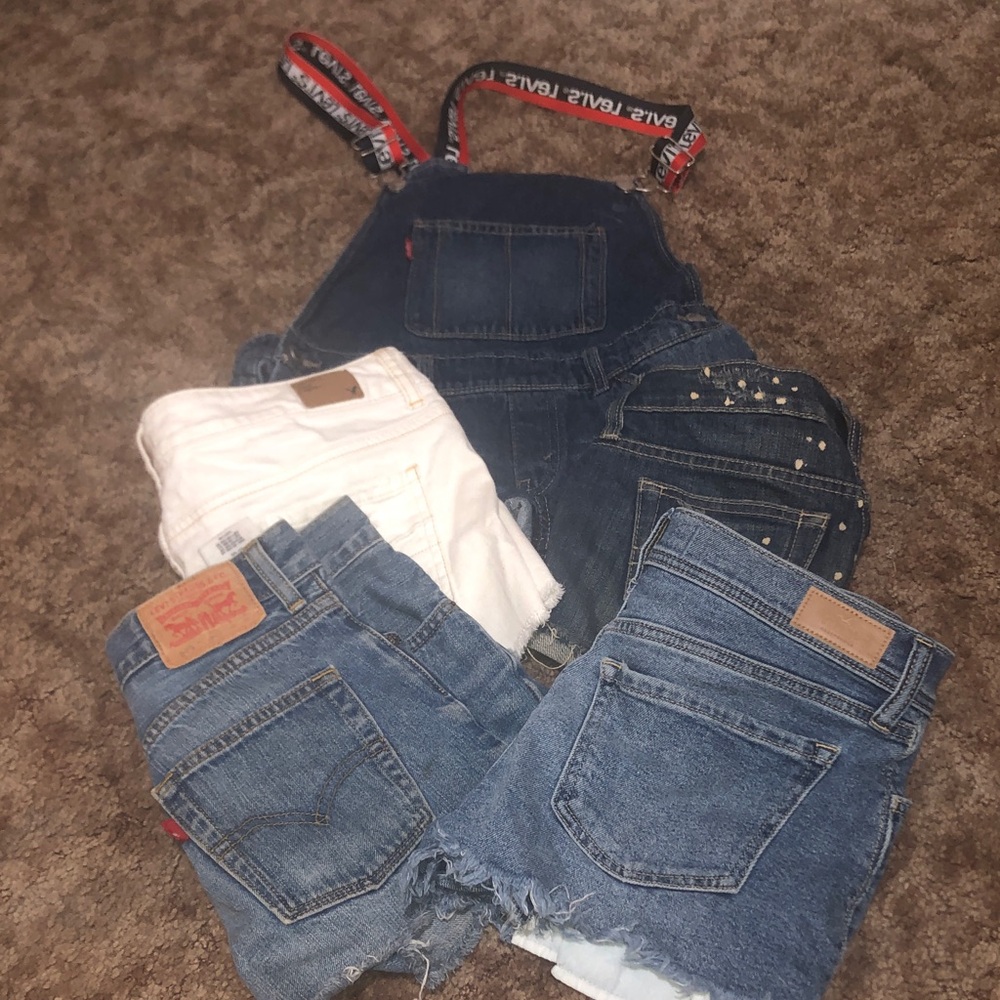 Levi's Women's Blue and White Denim Overalls
